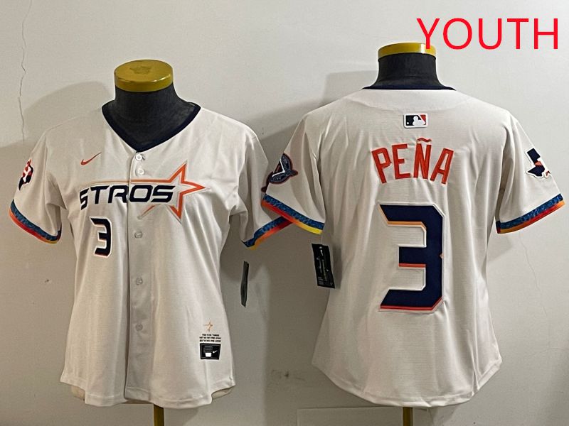 Youth Houston Astros #3 Pena Cream Fourth generation Joint Name Nike 2025 MLB Jersey style 4->youth mlb jersey->Youth Jersey